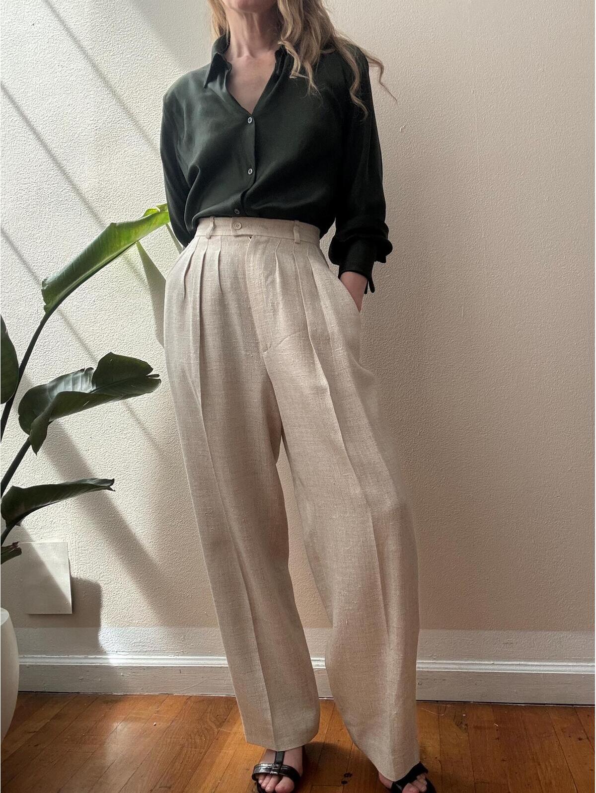 Vintage 1980s Yves Saint Laurent Lightweight Linen Blend Trousers